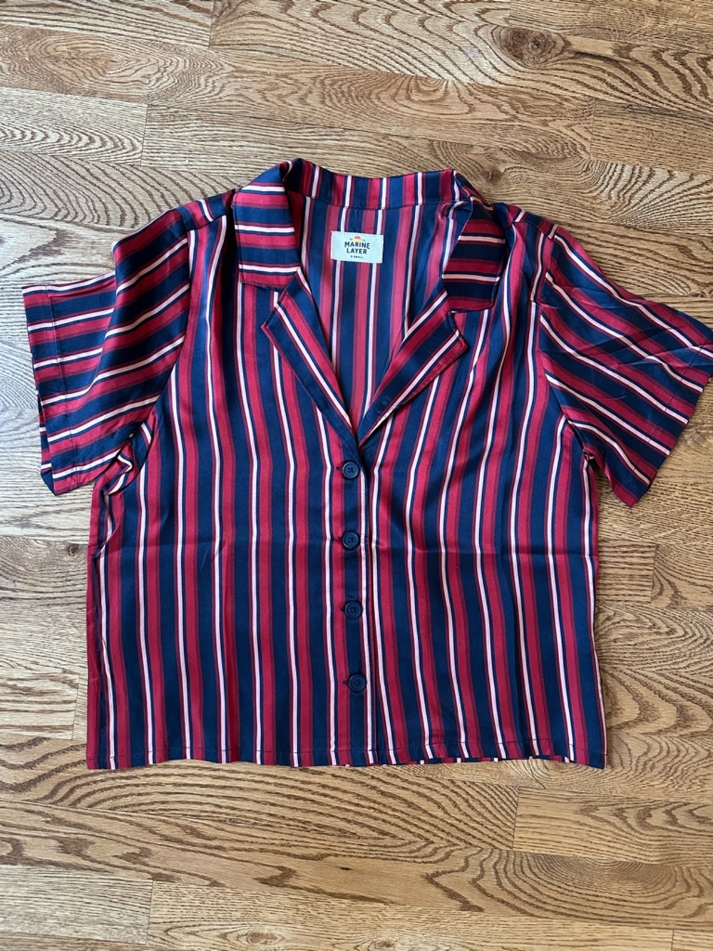 Marine Layer Washable Silk Pajama Set XS Striped Pants Button Down